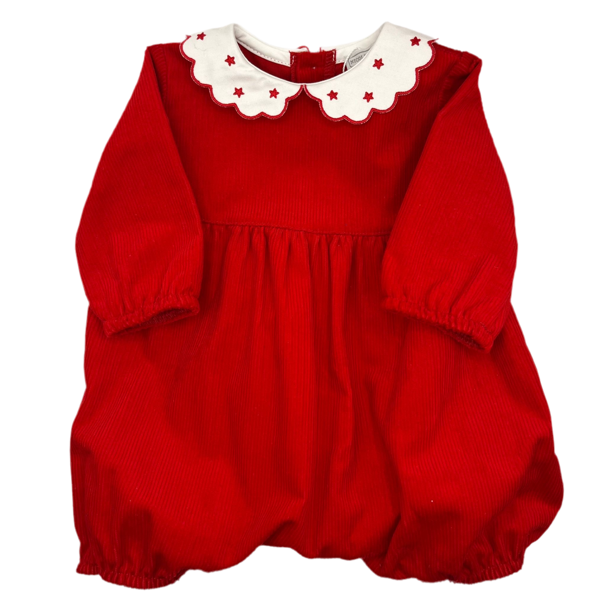 Romper - Red Corduroy with Embroidered Collar