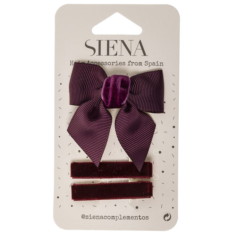 Grosgrain and Velvet Hairbow with velvet hairclips - Siena