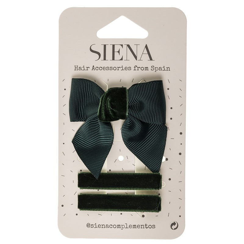 Grosgrain and Velvet Hairbow with velvet hairclips - Siena