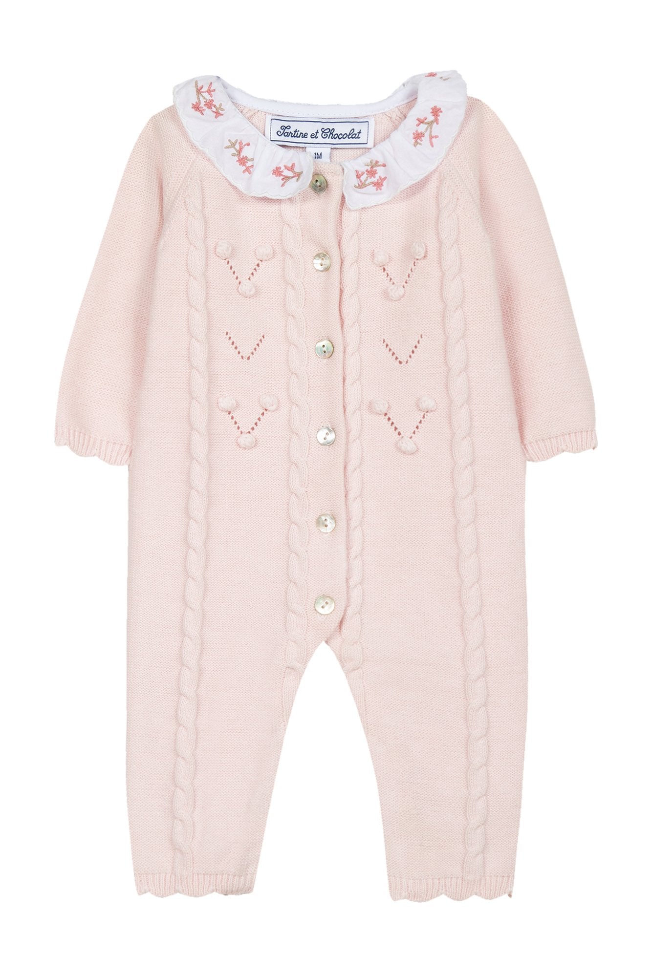 Long-sleeved romper suit - Pale pink with embroidery - Tartine Et Chocolat