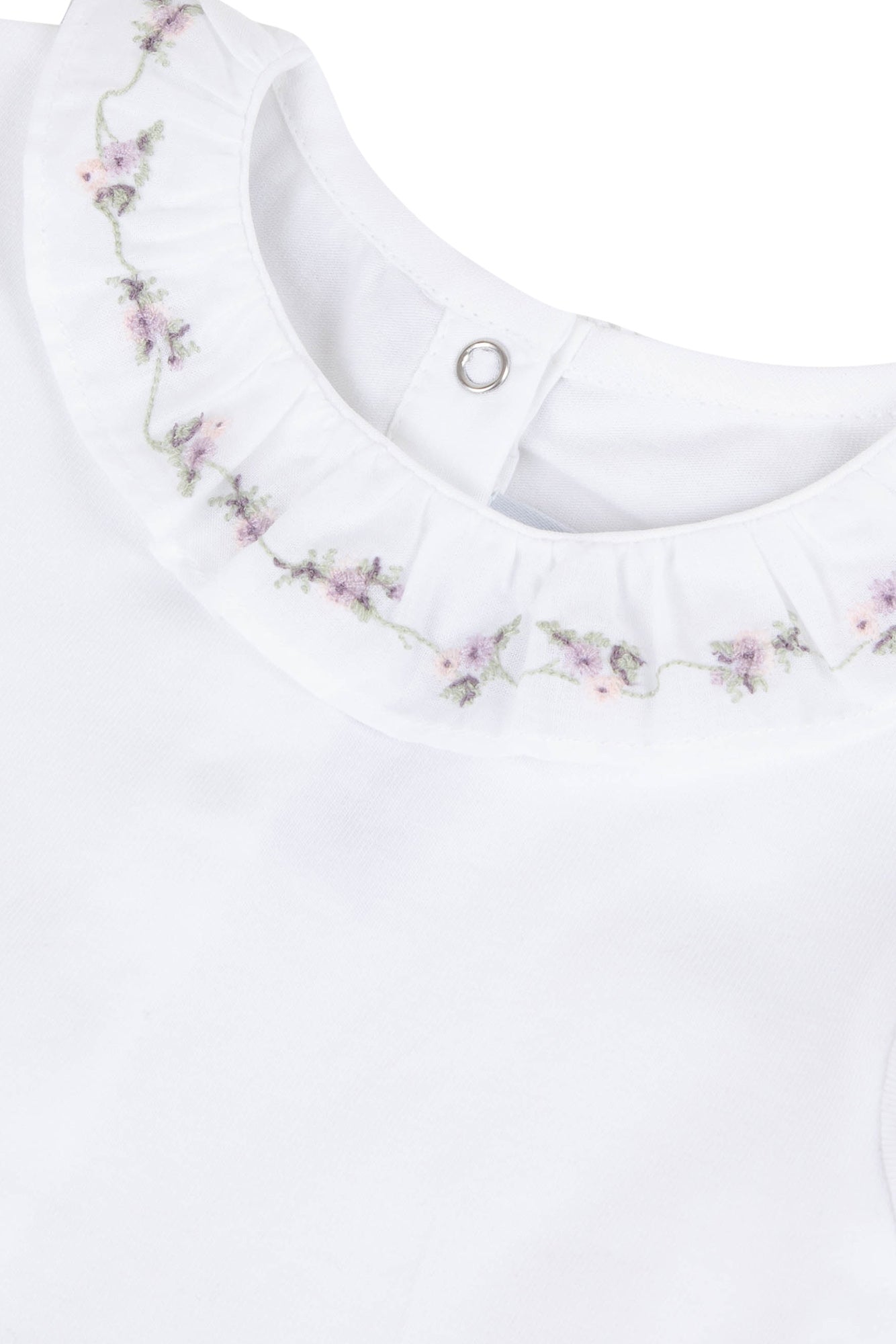 Bodysuit - White jersey with floral embroidered collar - Tartine Et Chocolat